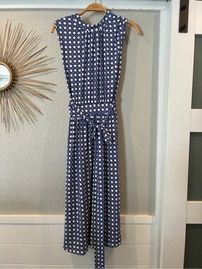 Leota Navy and White Geometric Maxi Dress